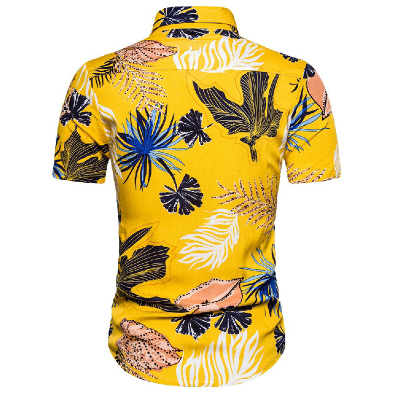Cotton And Linen Printed Pocket Button-down Shirt