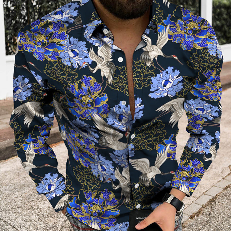 Beach Personality Trend Floral Pattern Casual Holiday Long Sleeve Shirt