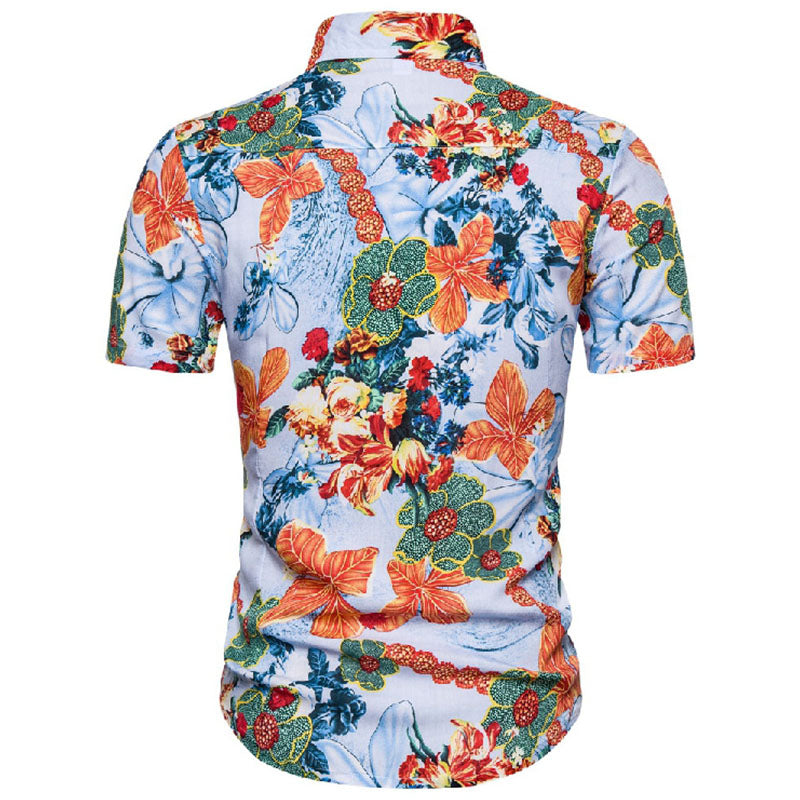 Cotton And Linen Printed Pocket Button-down Shirt