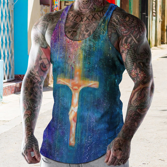 Easter Cross Tie Dye Print Fashion Casual Vintage Tank Top