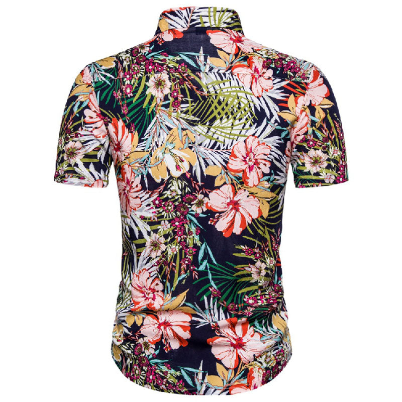 Cotton And Linen Printed Pocket Button-down Shirt