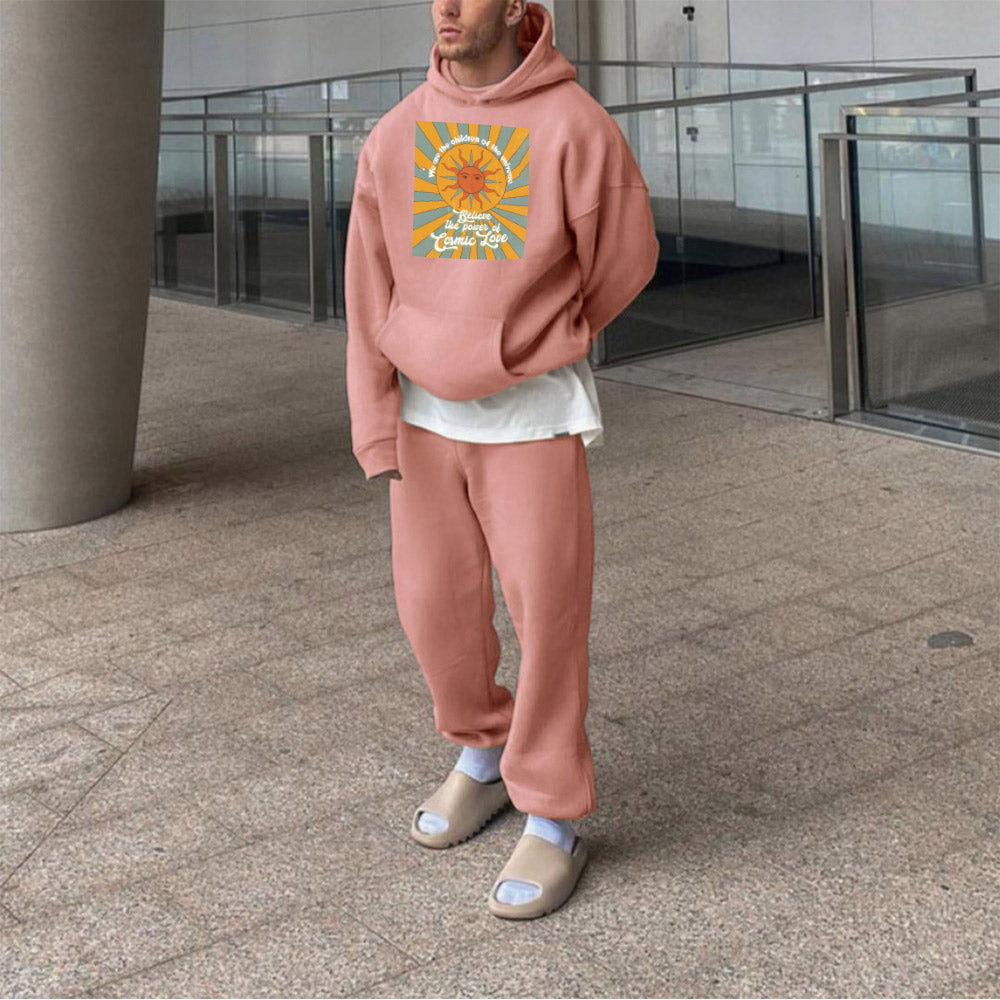 Sun Graphic Print Men's Pink Oversize Hoodie 320g