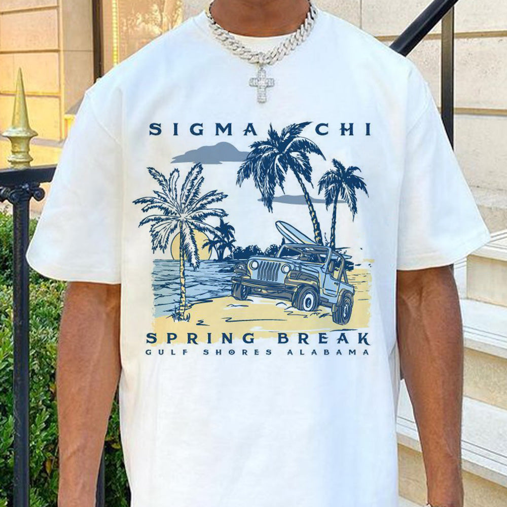 Beach Vacation Graphic Print Loose Casual Crewneck Men's T-Shirt