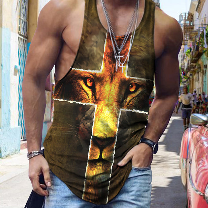 Street Trend Easter Cross Animal Print Casual Tank Top