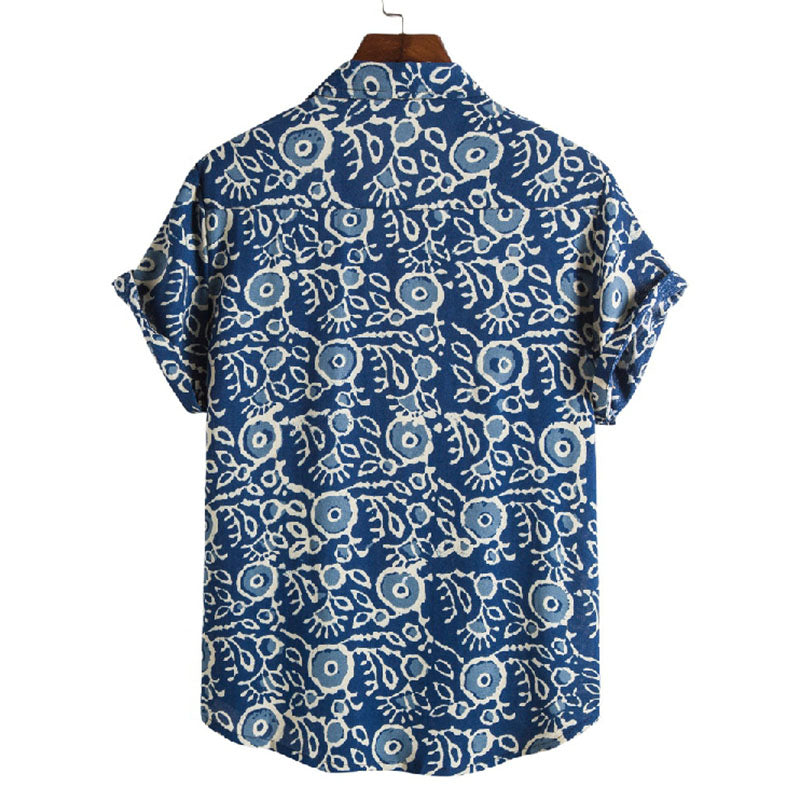 Cotton And Linen Printed Pocket Button-down Shirt