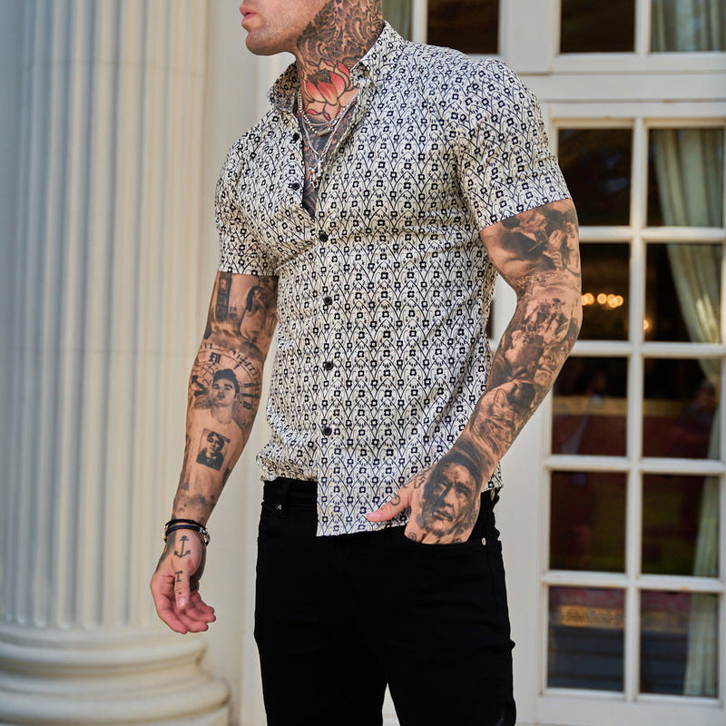 Summer Casual Slim Fashion Short Sleeve Vacation Print Shirt