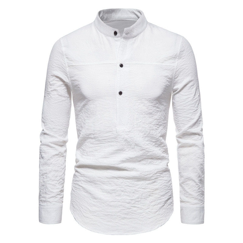 Cotton And Linen Printed Pocket Button-down Shirt