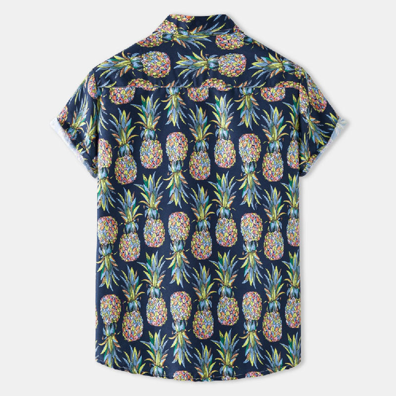Cotton And Linen Printed Pocket Button-down Shirt