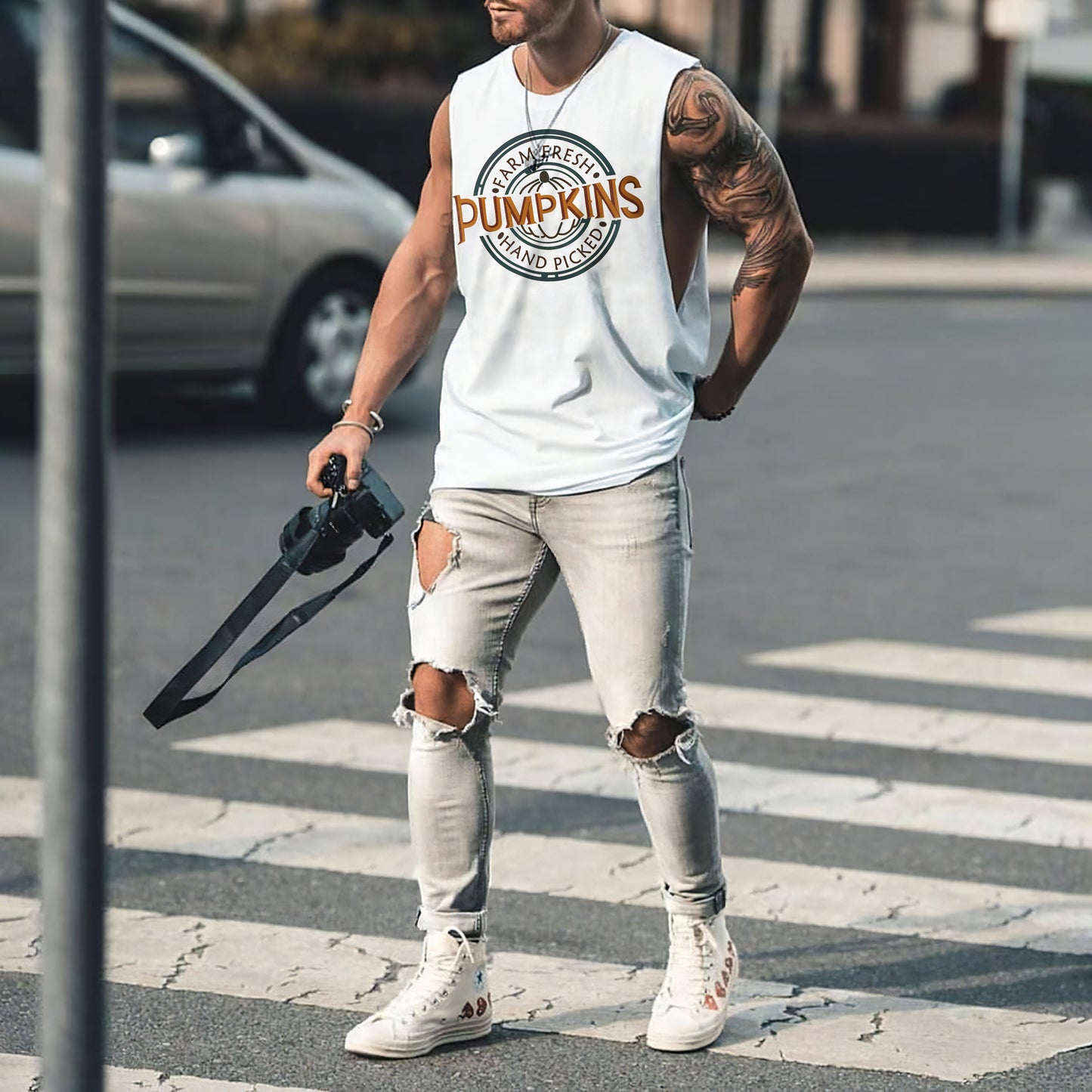 Halloween Alphabet Graphic Print Casual Men's Tank Top