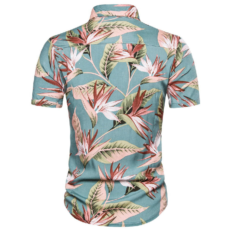 Cotton And Linen Printed Pocket Button-down Shirt