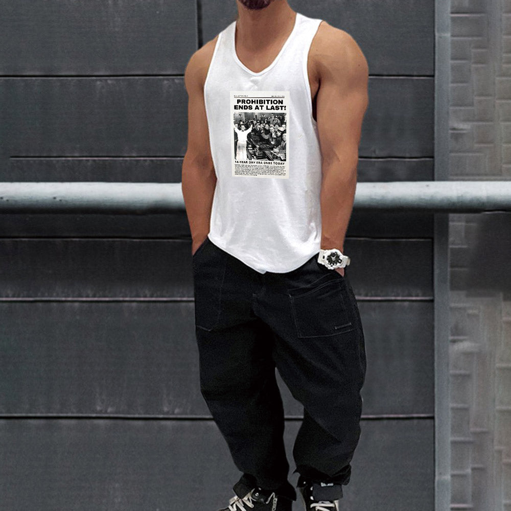 Casual Beer Graphic Print Loose Men's Tank Top