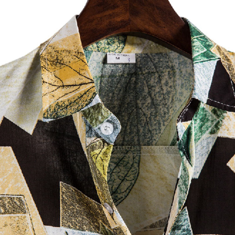 Cotton And Linen Printed Pocket Button-down Shirt