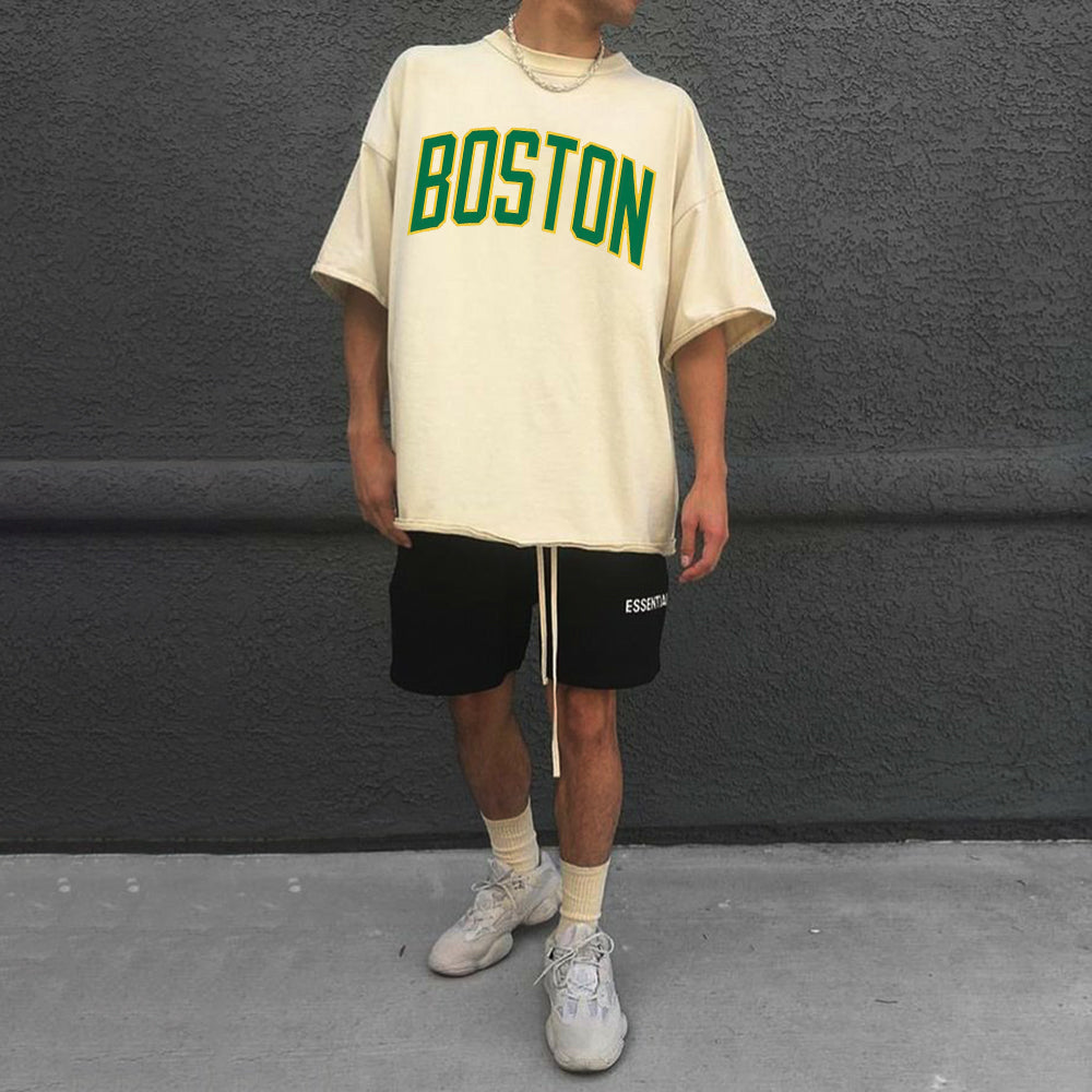 Alphabet BOSTON Graphic Print Casual Men's T-shirt