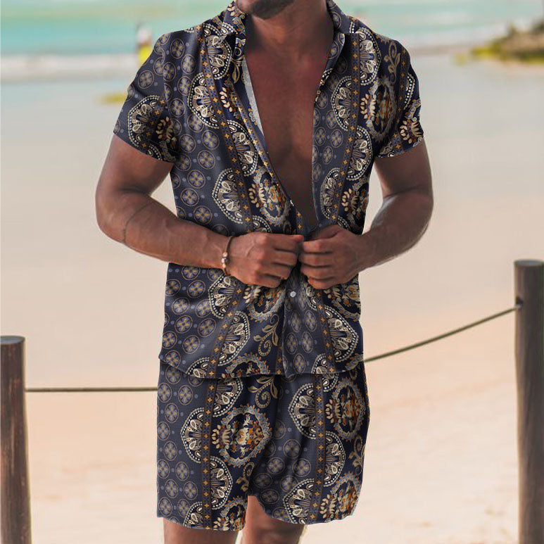 Personality Trend Vintage Print Hawaii Vacation Two-Piece Set