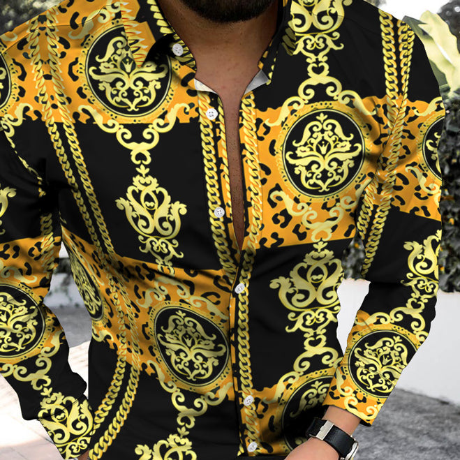 Colorful personality trend printing casual beach vacation long-sleeved shirt
