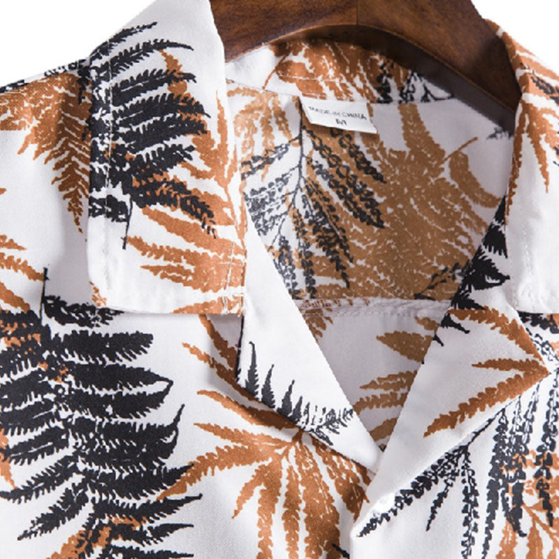 Cotton And Linen Printed Pocket Button-down Shirt