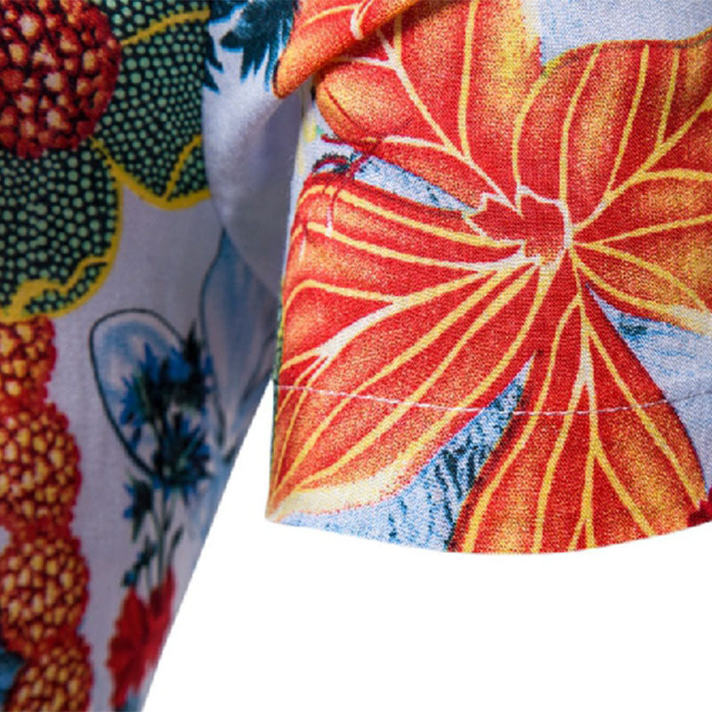 Cotton And Linen Printed Pocket Button-down Shirt