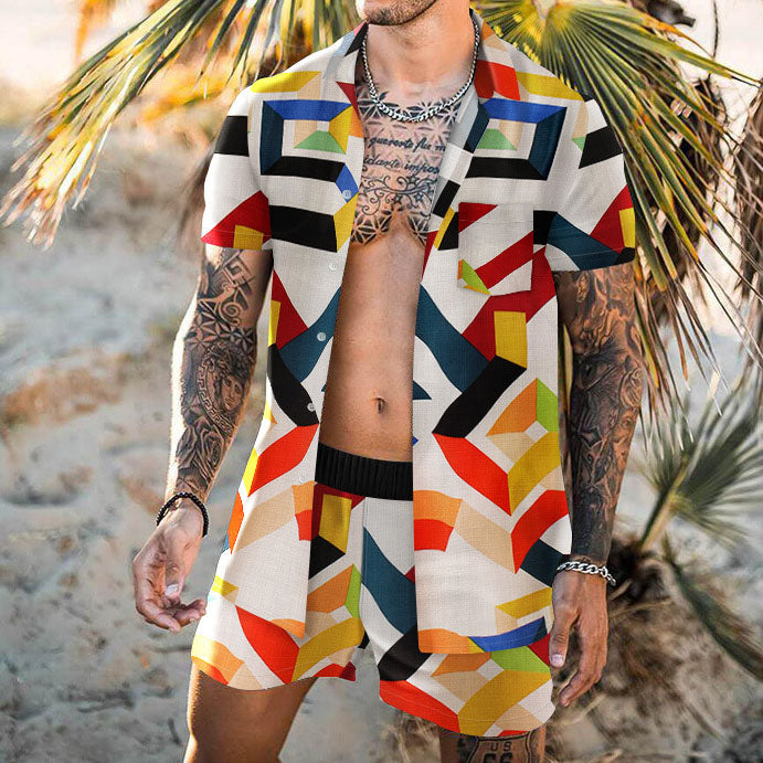 Geometric Print Casual Vacation Two-piece Suit