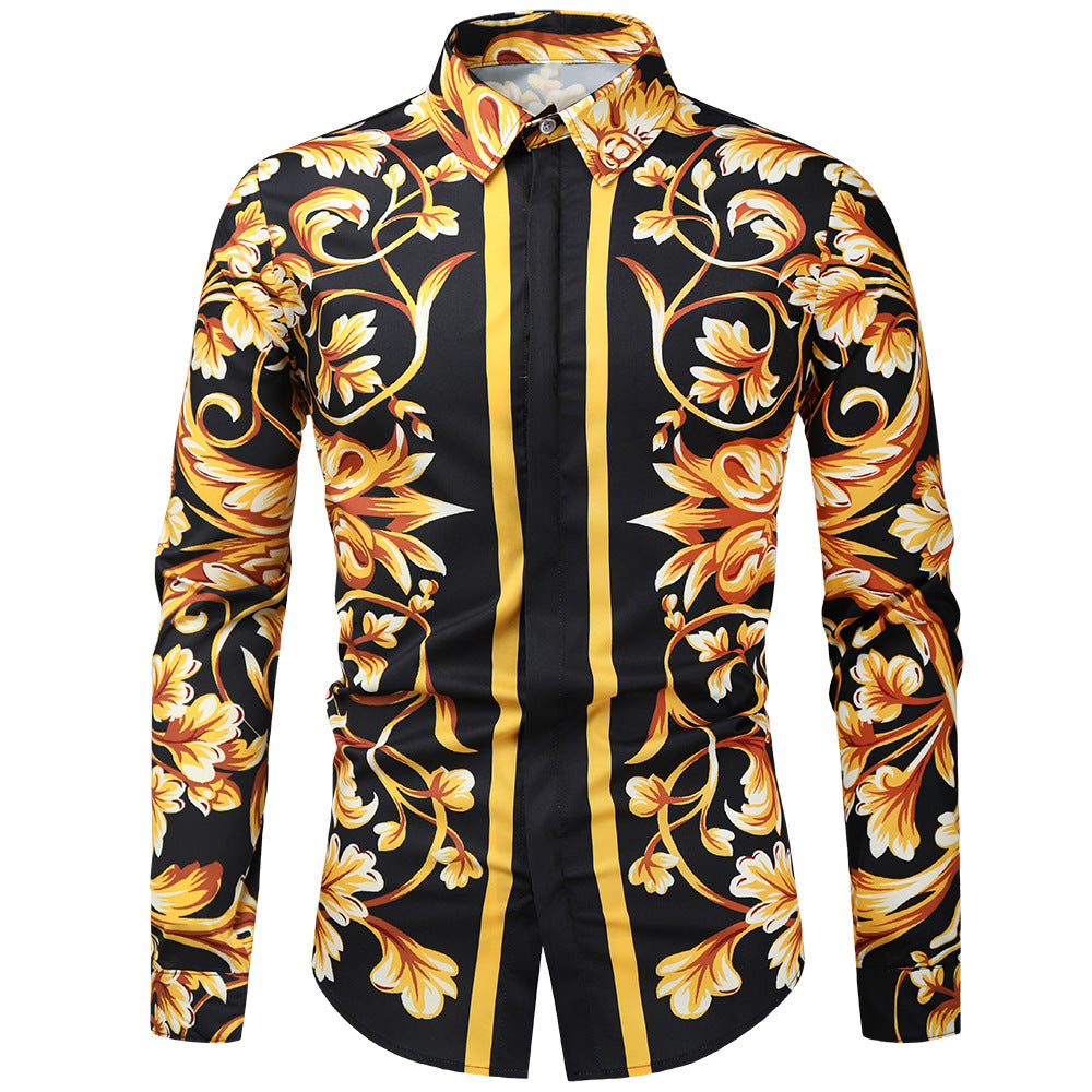 Men's Luxury Floral Print Button Down Long Sleeve Shirts