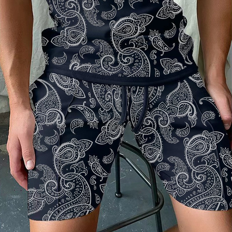 Paisley Print Lace Up Casual Vacation Men's Shorts