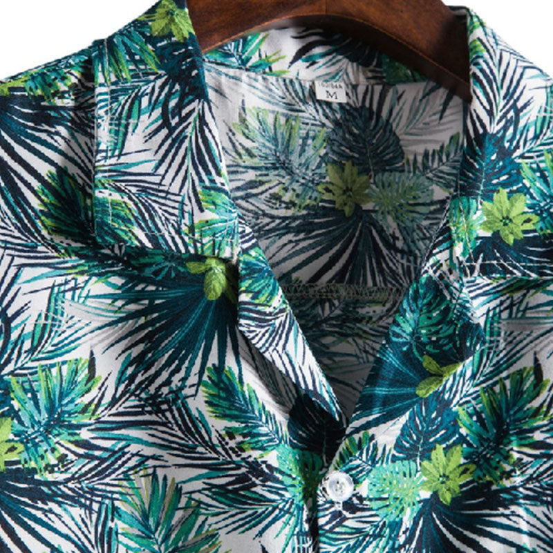 Cotton And Linen Printed Pocket Button-down Shirt