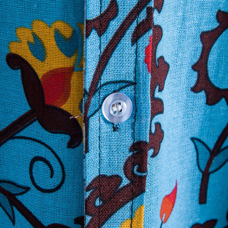 Cotton And Linen Printed Pocket Button-down Shirt