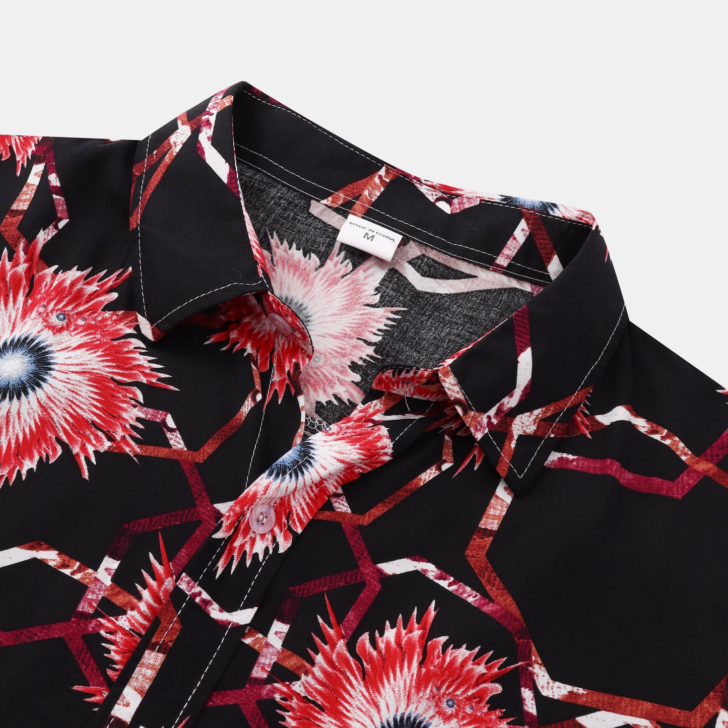 Fashion Print Lapel Button Short Sleeve Shirt