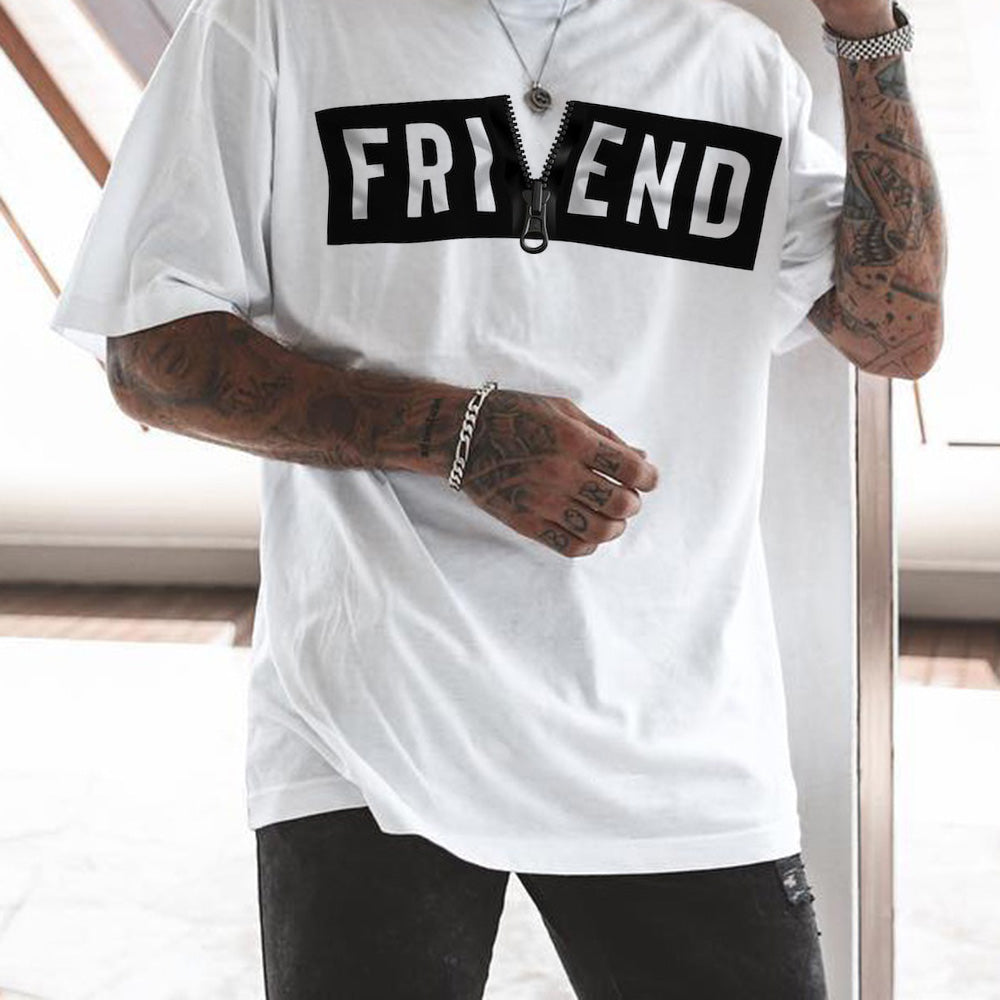 FRIEND zipper statement graphic print men's casual T-shirt