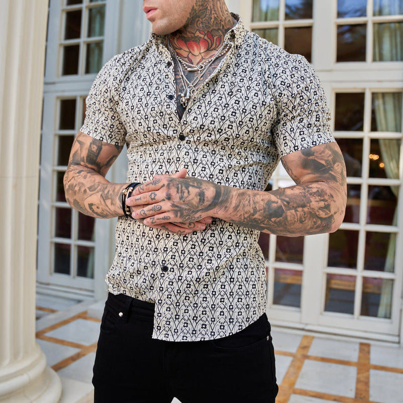 Summer Casual Slim Fashion Short Sleeve Vacation Print Shirt