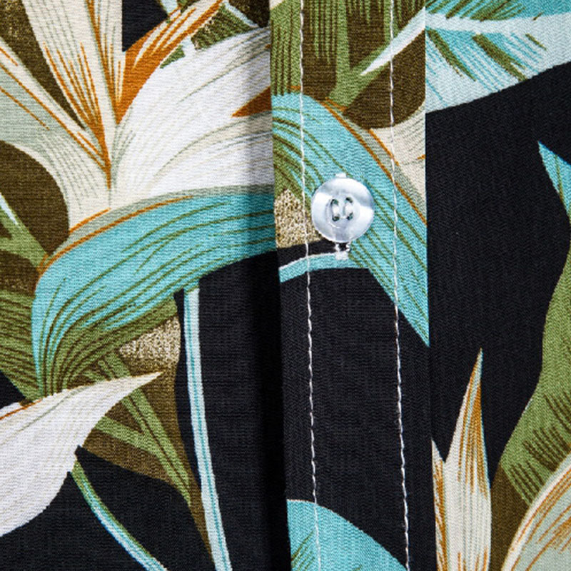 Cotton And Linen Printed Pocket Button-down Shirt