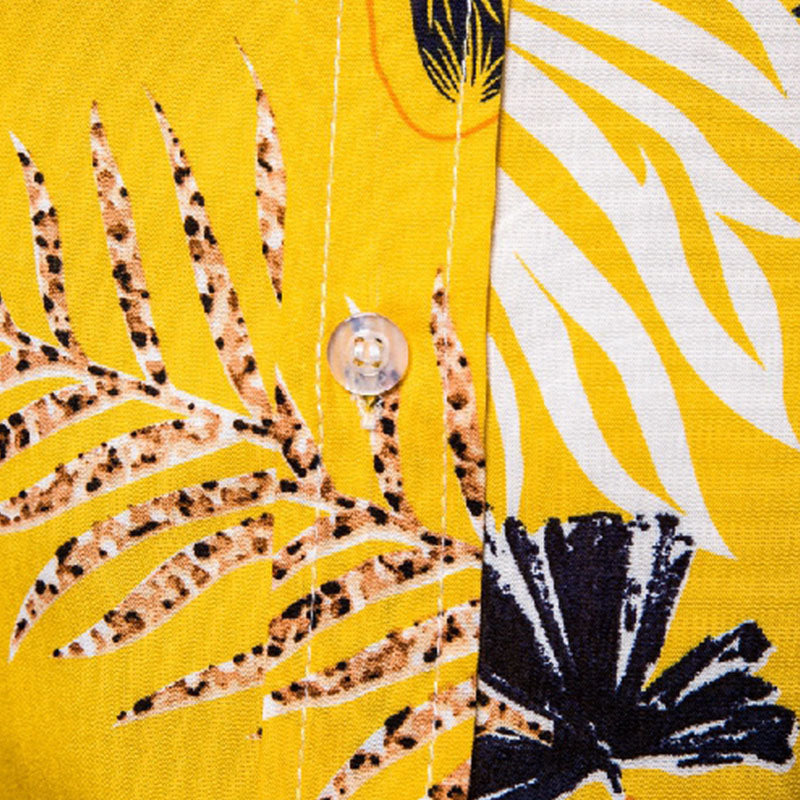 Cotton And Linen Printed Pocket Button-down Shirt
