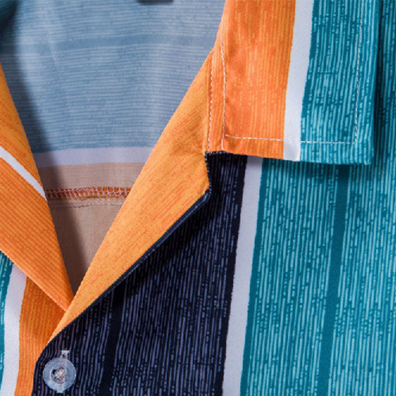 Cotton And Linen Printed Pocket Button-down Shirt