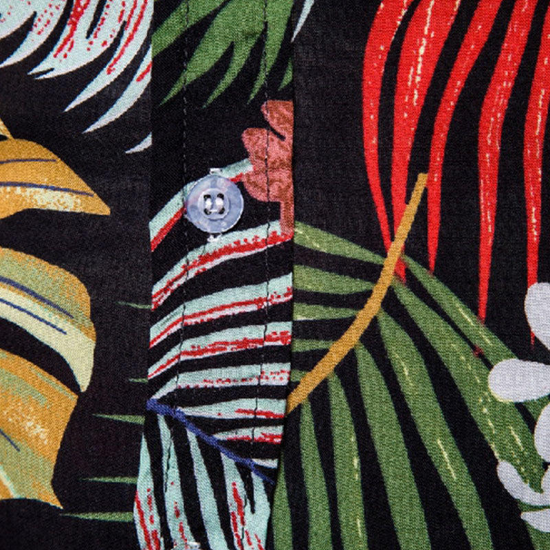Cotton And Linen Printed Pocket Button-down Shirt