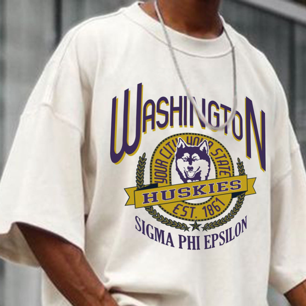 HUSKIES Alphabet Graphic Print Casual Men's T-Shirt