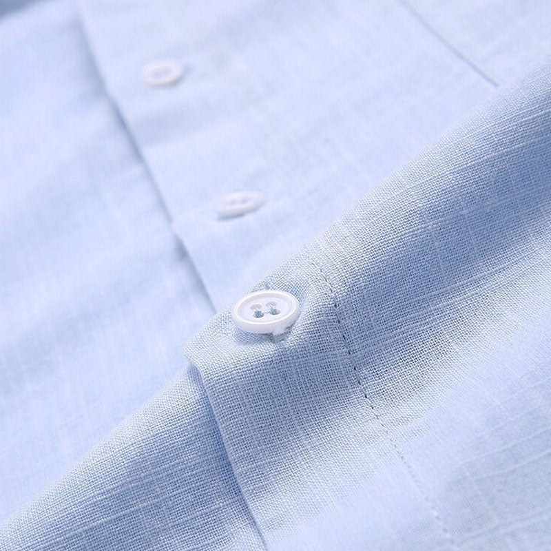 Cotton And Linen Solid Colour Pocket Button Down Shirt