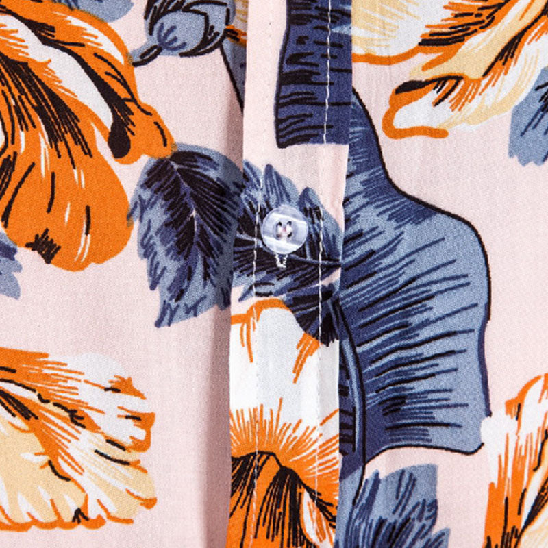 Cotton And Linen Printed Pocket Button-down Shirt