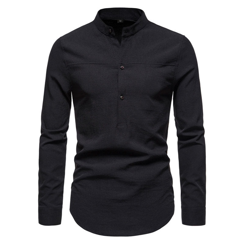 Cotton And Linen Printed Pocket Button-down Shirt