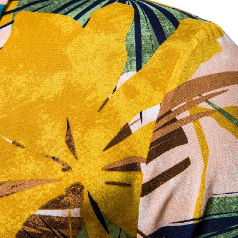Cotton And Linen Printed Pocket Button-down Shirt