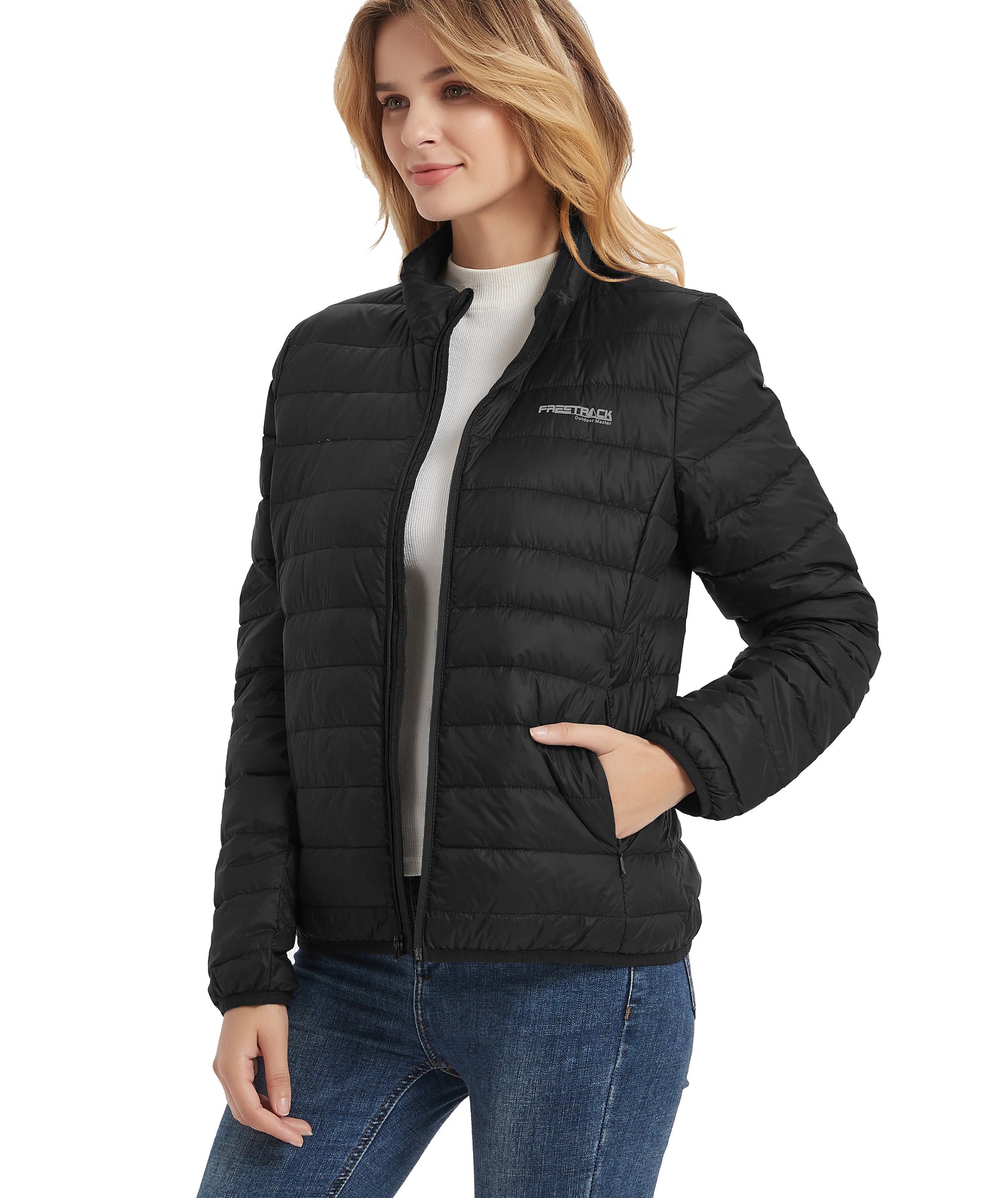 Freetrack Women's Lightweight Stand Collar Zip Up Quilted Sleeveless Puffer Jacket
