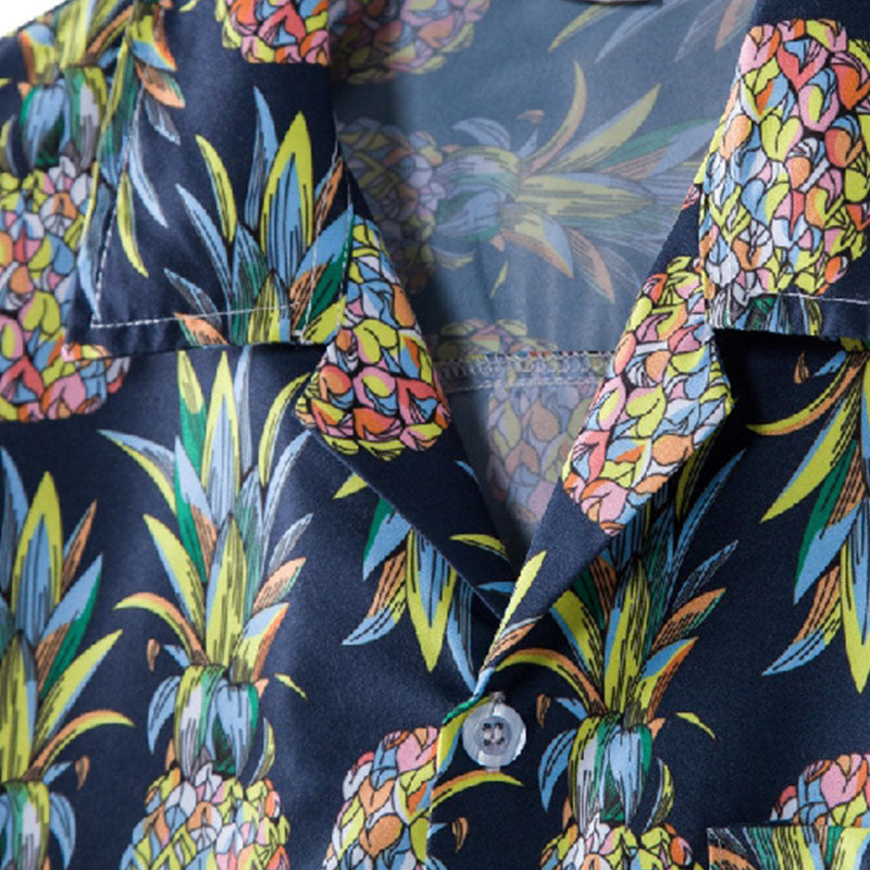 Cotton And Linen Printed Pocket Button-down Shirt