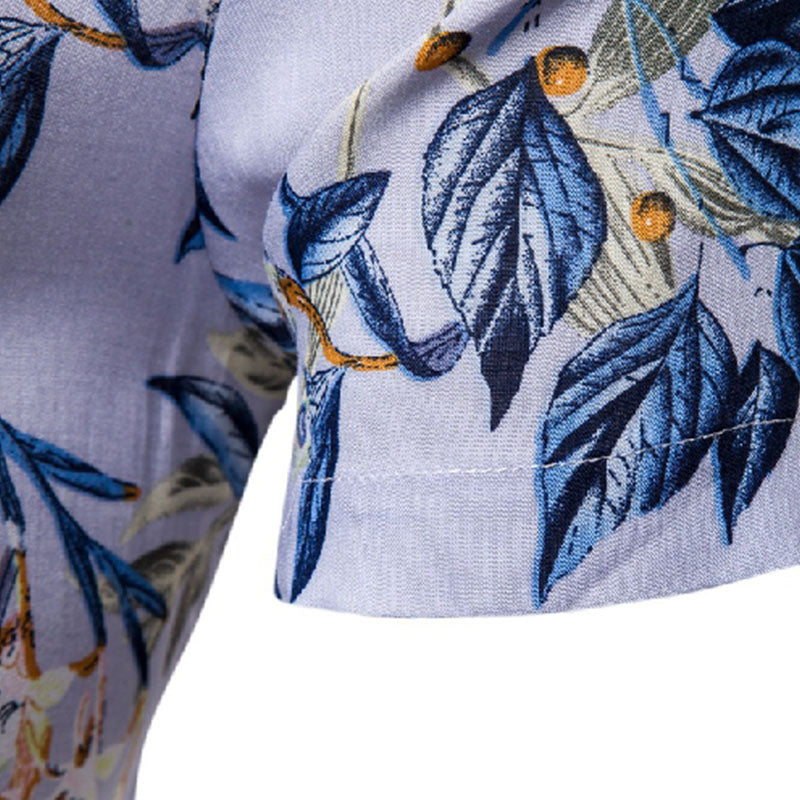 Cotton And Linen Printed Pocket Button-down Shirt