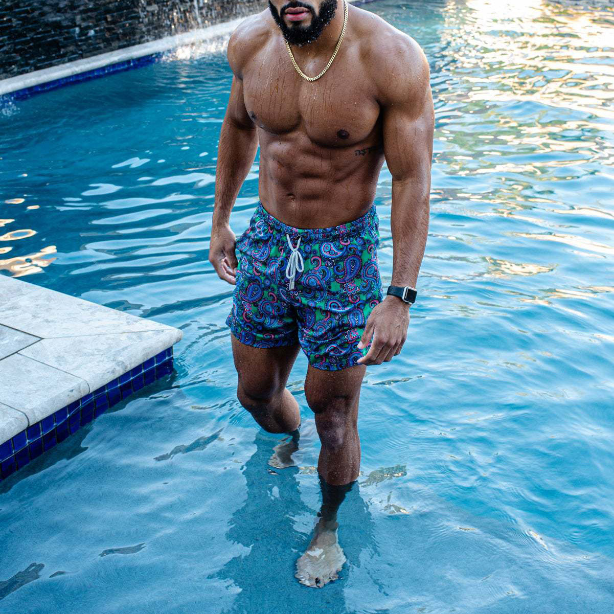 Paisley Print Lace Up Casual Beach Vacation Men's Shorts