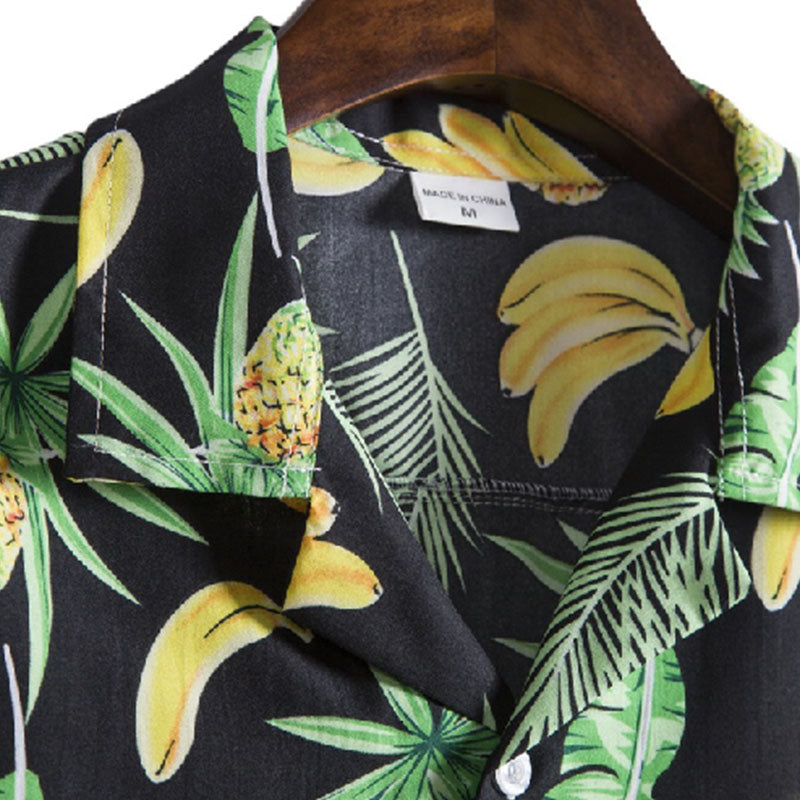 Cotton And Linen Printed Pocket Button-down Shirt