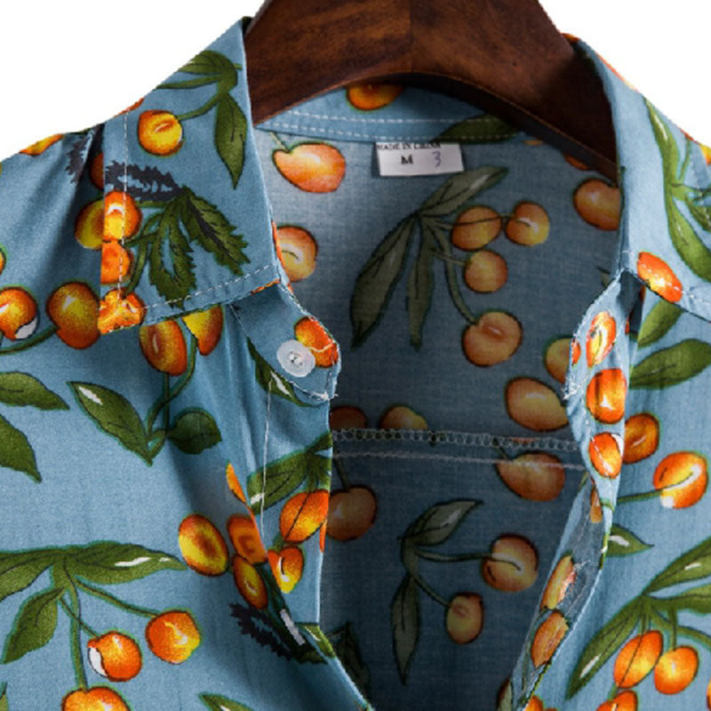 Cotton And Linen Printed Pocket Button-down Shirt