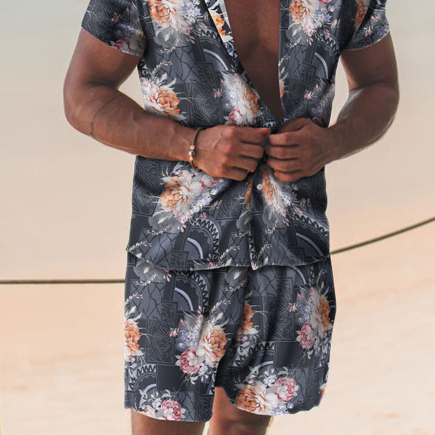 Fashion Personality Vintage Floral Print Vacation Two-Piece Set