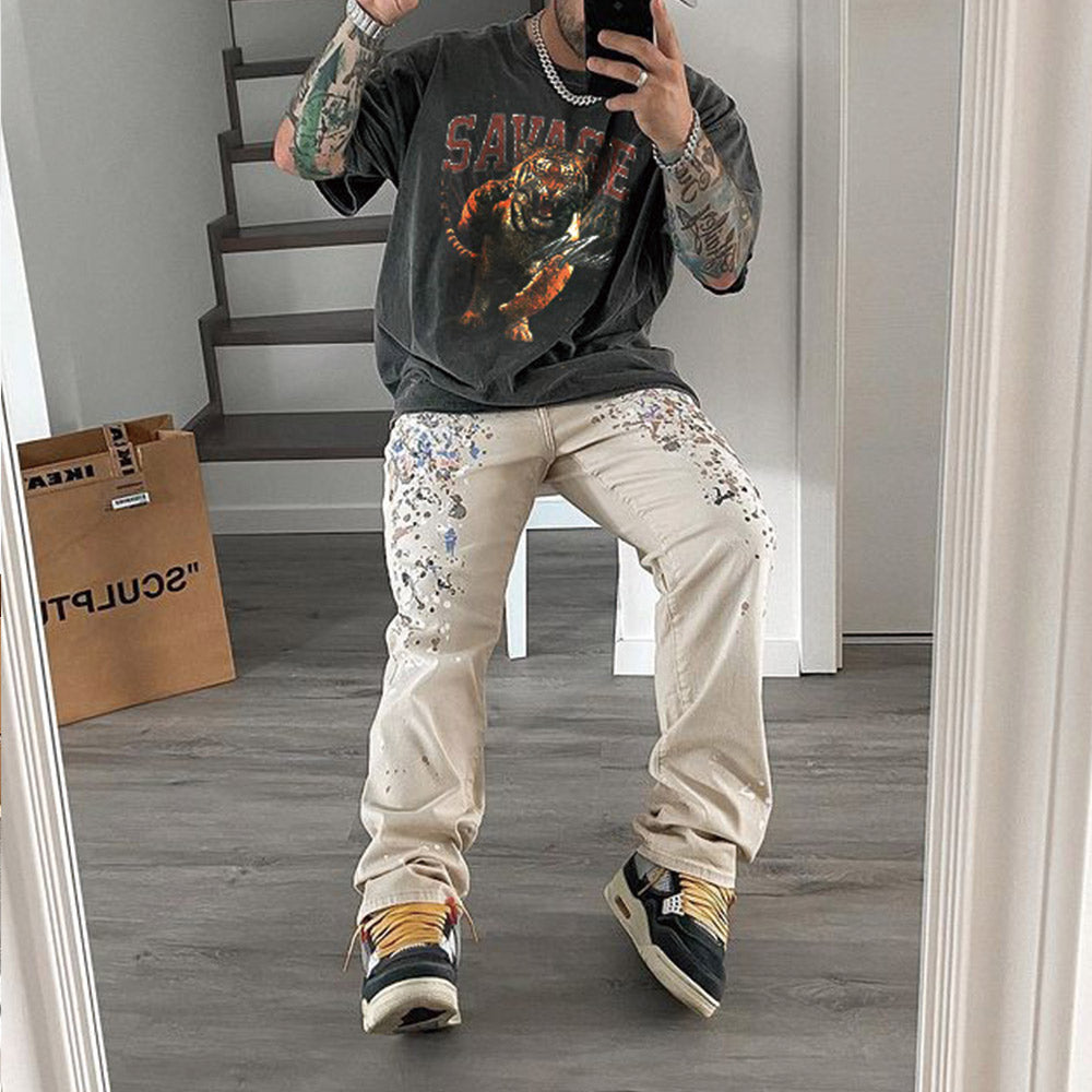 Tiger Graphic Print Loose Men's Short Sleeve T-Shirt