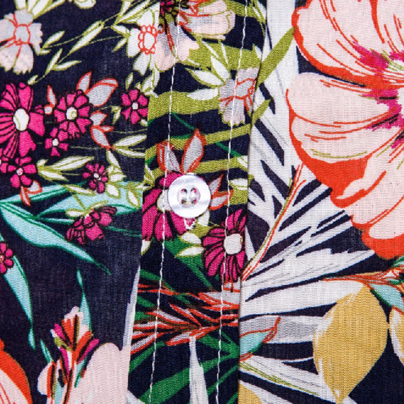 Cotton And Linen Printed Pocket Button-down Shirt