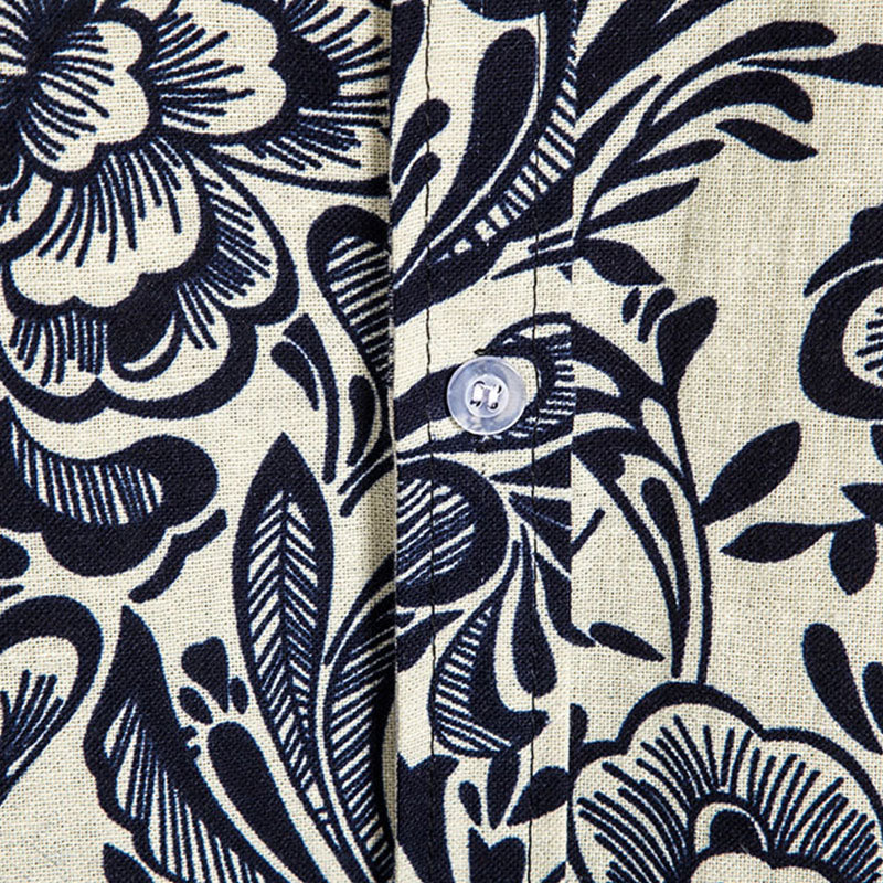 Cotton And Linen Printed Pocket Button-down Shirt