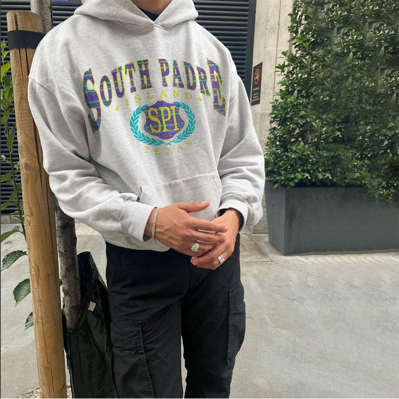 South Padre Island Print Mens' Fleece Hoodie Grey 320g