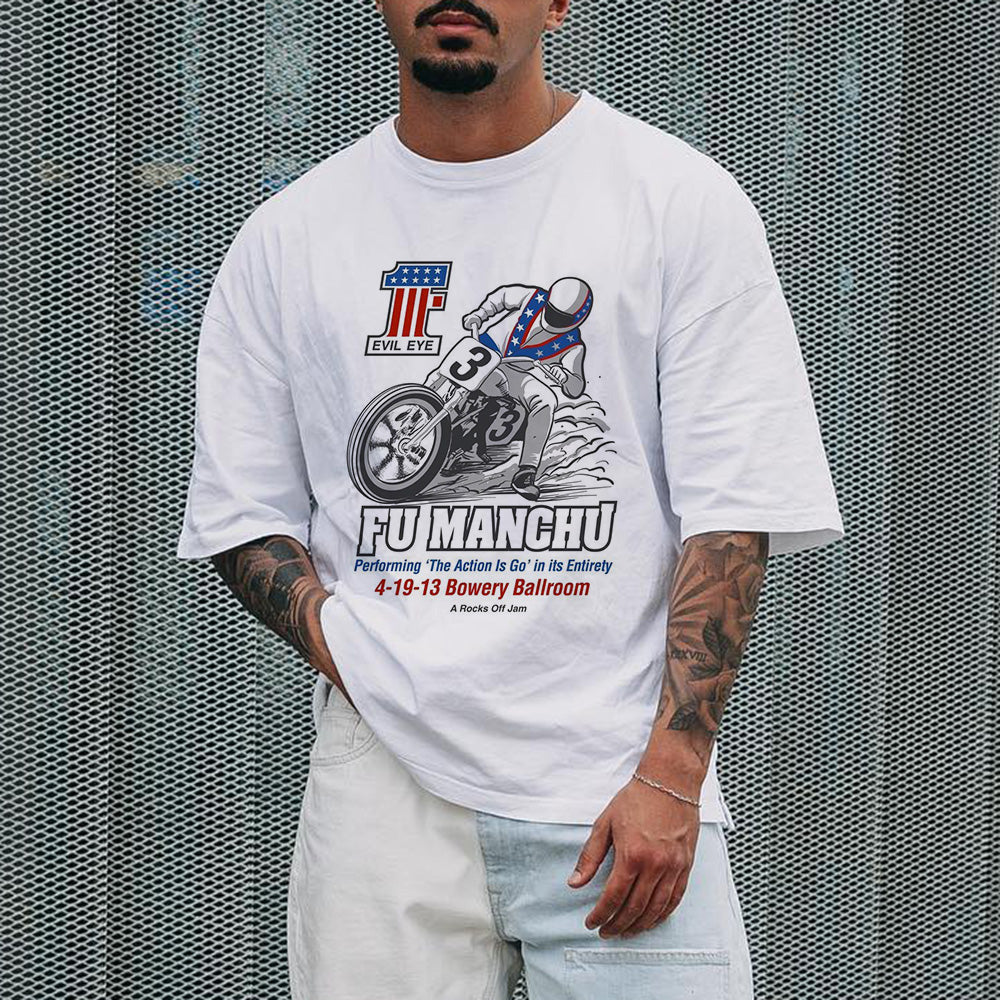 Motorcycle Alphabet Graphic Print Crew Neck Men's T-Shirt